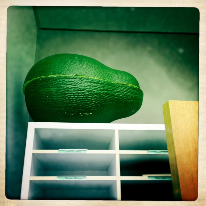For the longest time, there was a huge paper-mache avocado in the English Dept mailroom. Why? The world may never know.